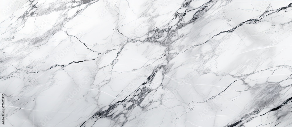 A closeup image of a snowy white marble texture resembling a frozen slope. The intricate pattern mimics the natural beauty of a winter landscape - obrazy, fototapety, plakaty 