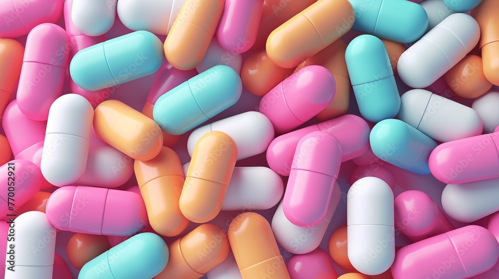 3d background with colorfull pills capsules and tablets. Healthcare and medical pharmacy 3D illustration concept. 3d background with colorfull pills capsules and tablets. Healthcare and medical pharmacy 3D illustration concept.