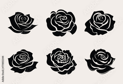 Set of rose one color vector logo, emblem or icon for company 