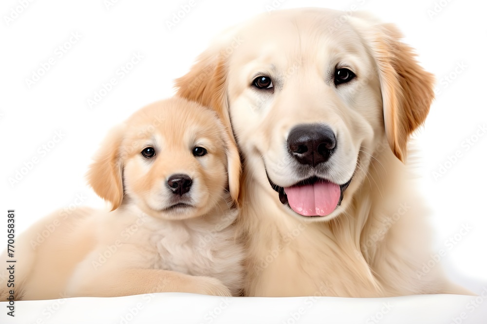 Protective Love: Dog Mother and Puppy with White Background Protective Love: Dog Mother and Puppy with White Background