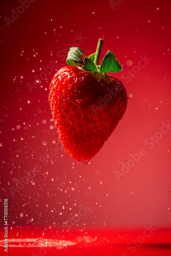strawberries on a colored background. strawberries with copy space. Fresh natural strawberry flying in the air