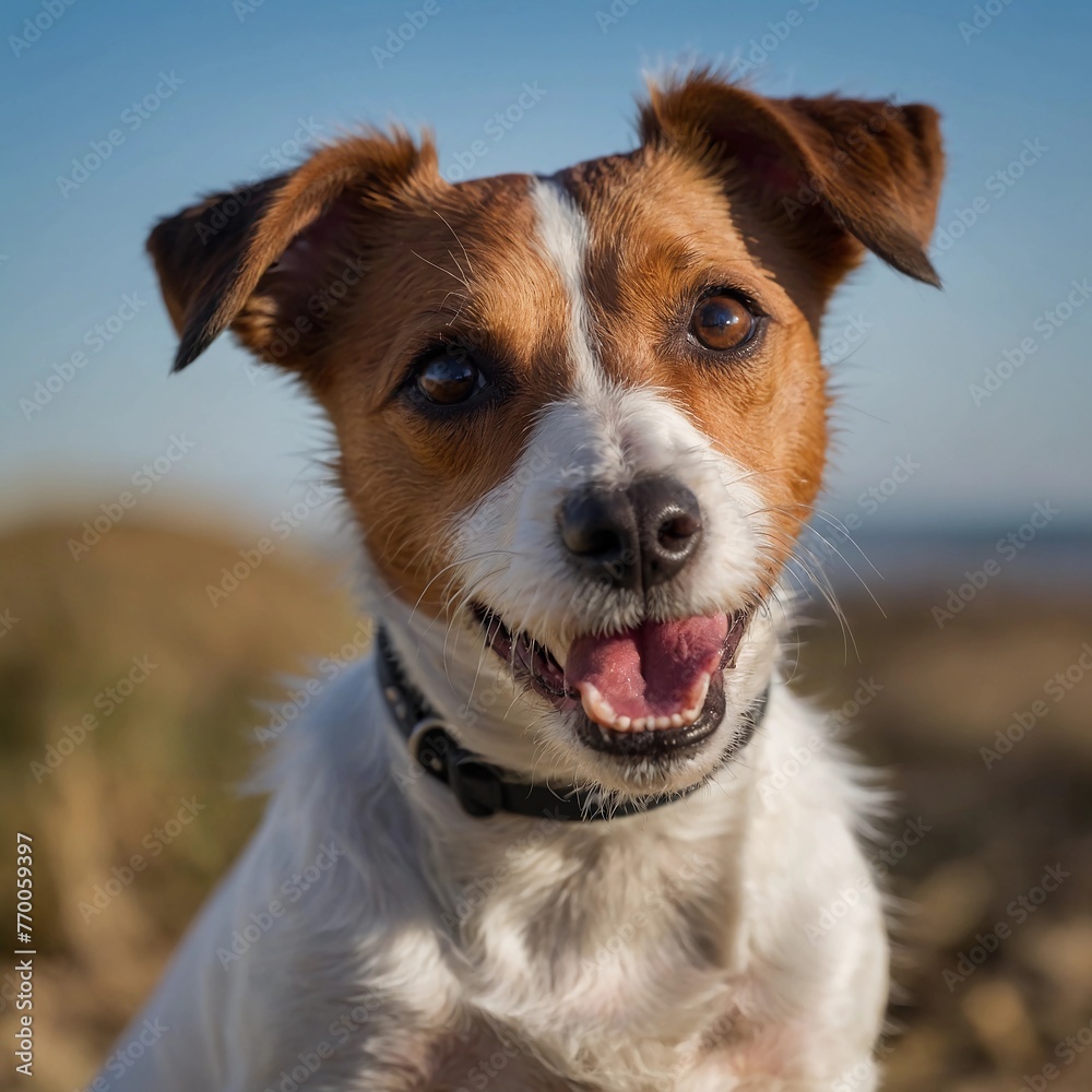 A photo of an amazingly cute, funny and charming Jack Russell Terrier dog on a beautiful background. 