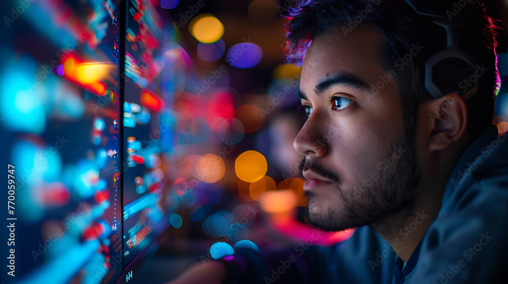 A computer coding enthusiast debugging lines of code on multiple ...