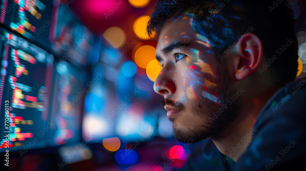 A computer coding enthusiast debugging lines of code on multiple ...