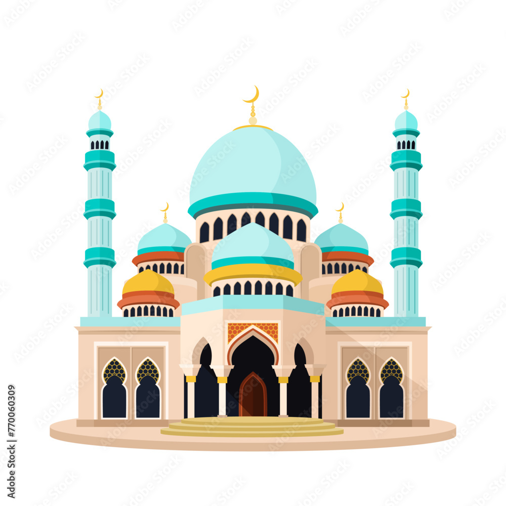 Islamic mosque building. isolated vector illustration suitable for maps, prints, infographics, greeting cards and posters. A beautiful historical building on a white background. Clip-art.