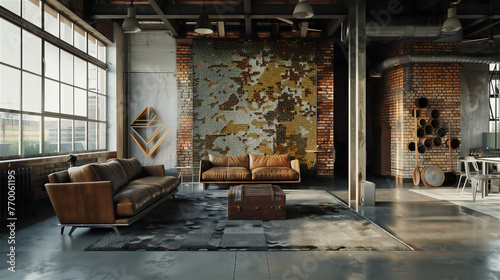 Obraz na płótnie The interior of a luxurious living room adapted from an old room in an industrial building. w salonie