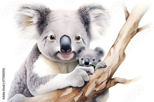 Koala Mother and Joey with White Background