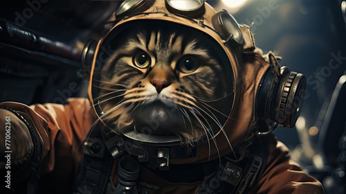 Cat as Astronaut at space near Earth