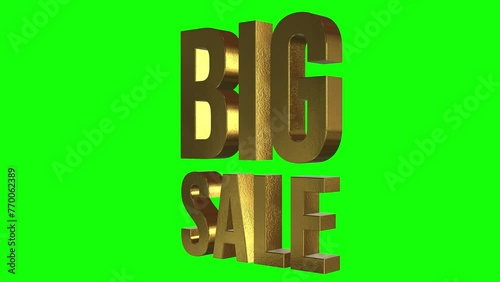 4K Big sale offer 3D golden animated letters, new price, discount, shopping, off, Eid sale, flat sale, Animation Video, motion graphics, green screen chroma key.