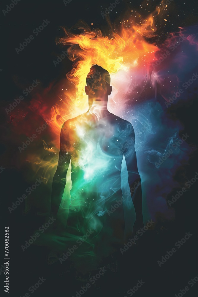 the aura of the body. multicolor body on black background
