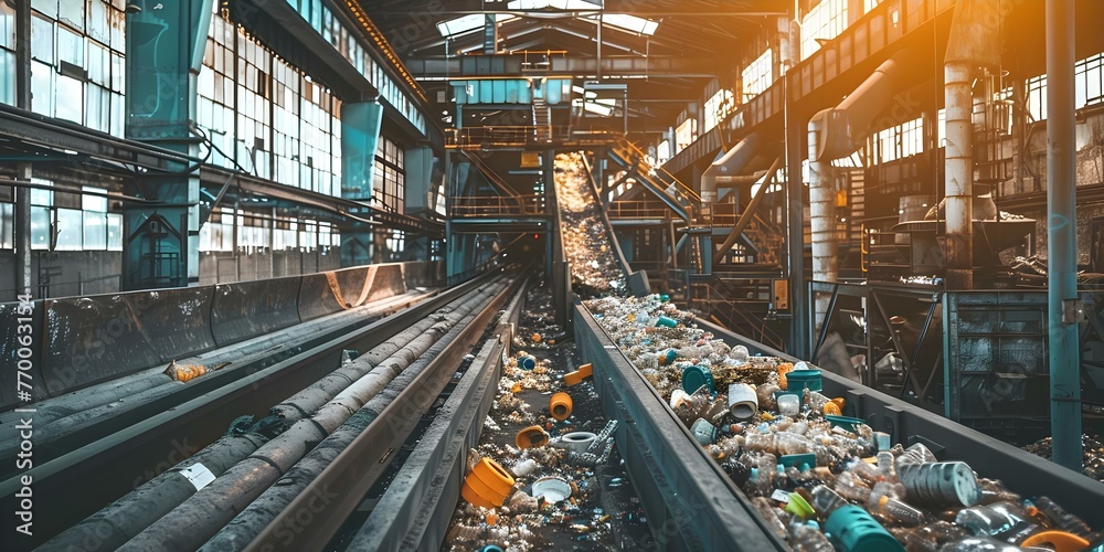 Processing Plastic Scrap at Recycling Plant: Sorting and Recycling Waste for Business. Concept Plastic Recycling, Waste Management, Sorting Process, Business Opportunities