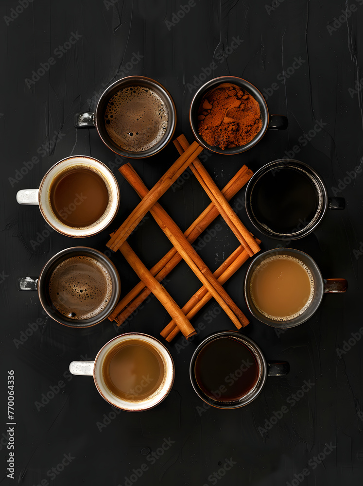 Coffee cups and cinnamon best thing for harmony  concept of relaxation and enjoyment. - obrazy, fototapety, plakaty 