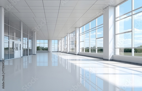 The empty hall of an office or medical institution with panorami