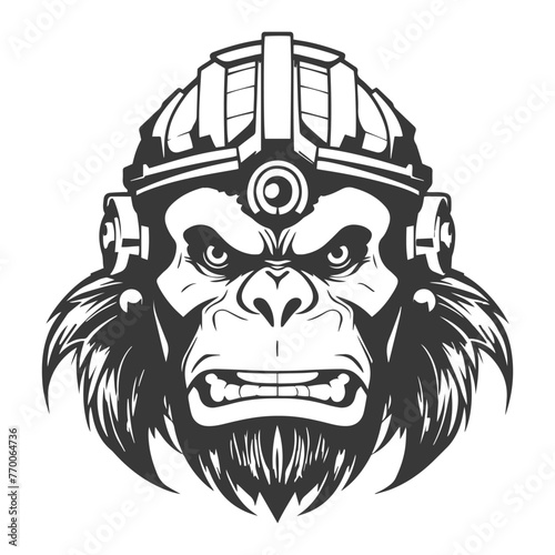 black line art head of a monkey soldier