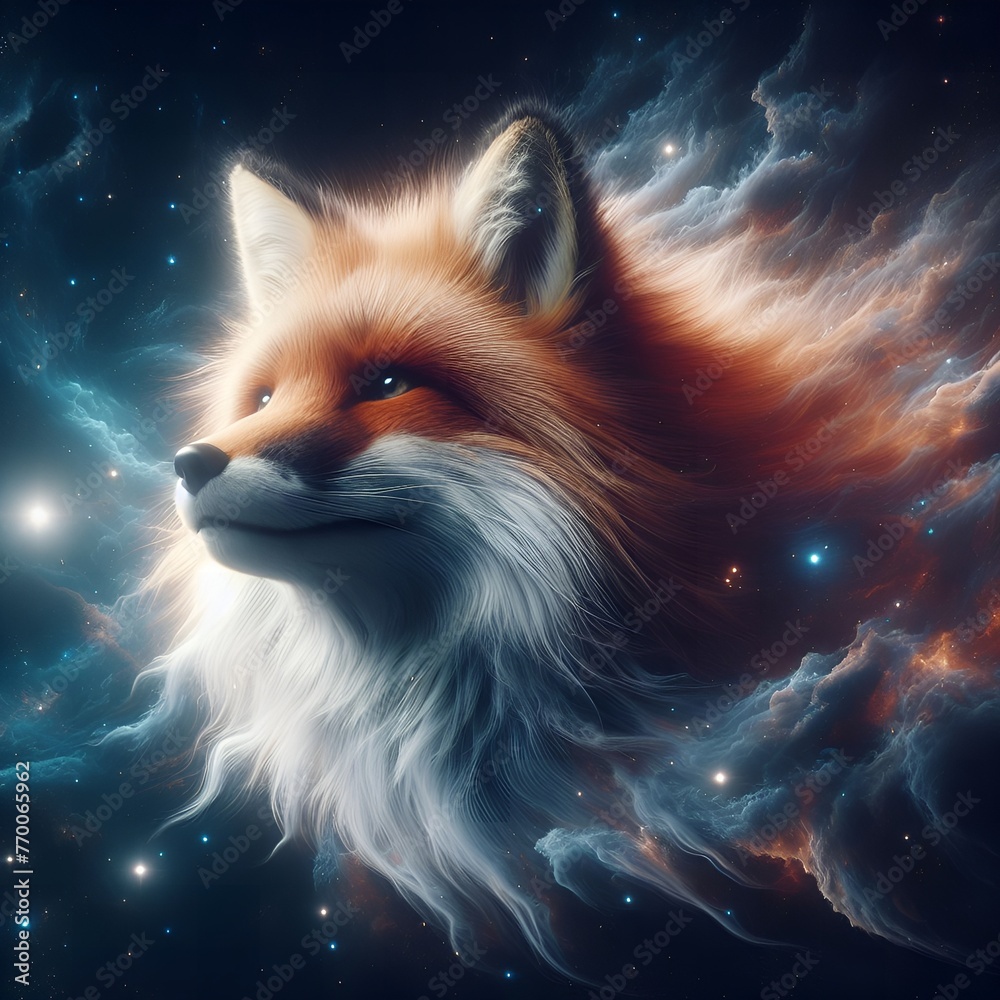 red fox in the night sky