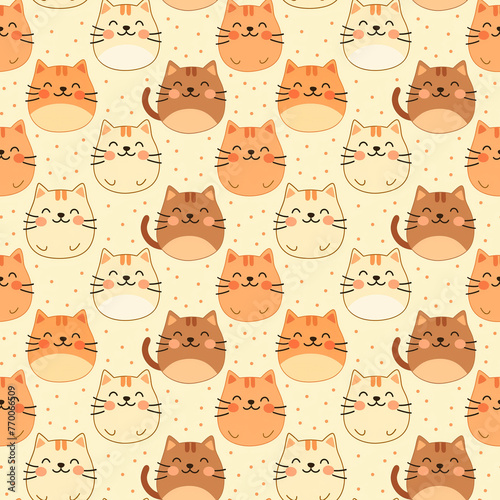 Seamless Pattern of Heads of Cats on pastel Background. illustration. Animal silhouette. Wallpaper and fabric design and decor. 