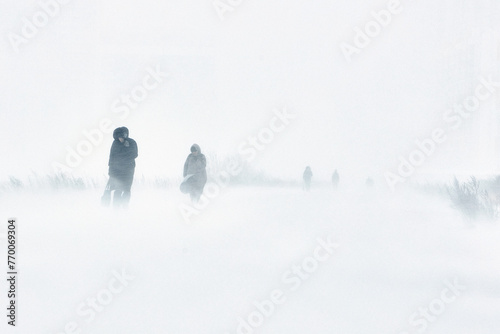Wallpaper Mural the snowstorm is cold a person has fallen into extreme living conditions is walking along the road through a blizzard in the city, the winter is cold.. Torontodigital.ca