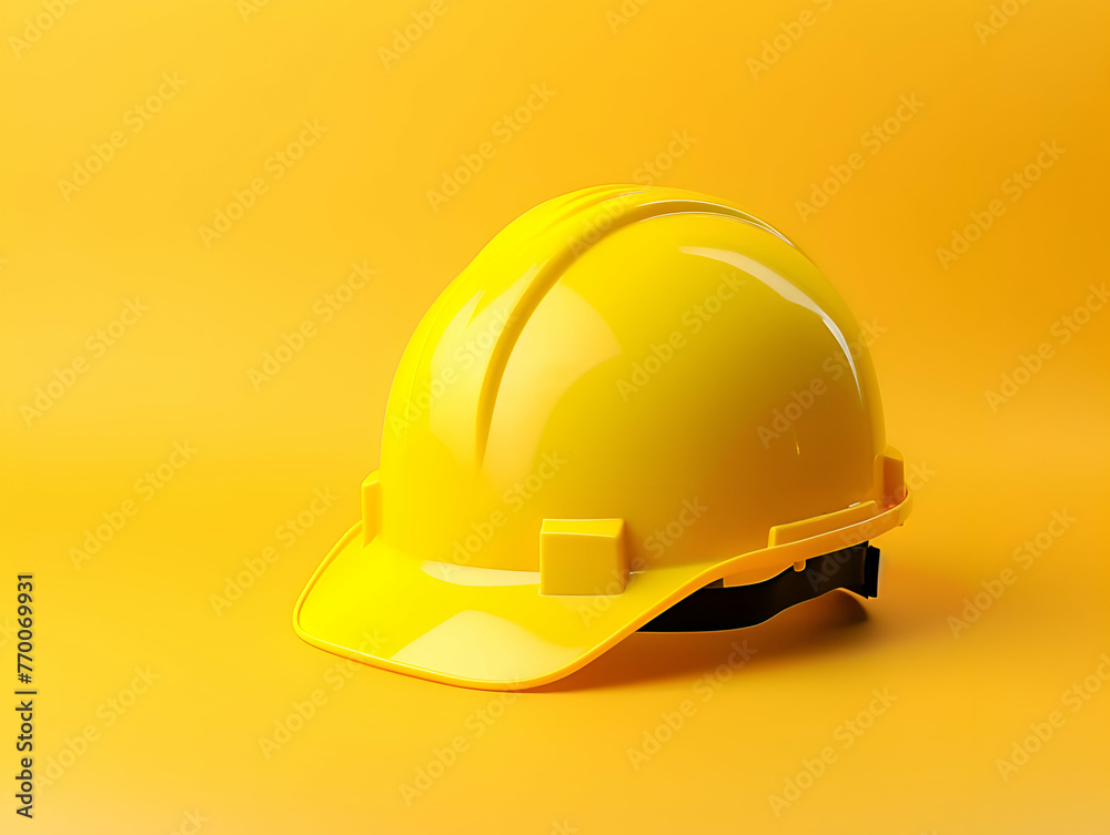Yellow safety helmet on a yellow background. 3d render illustration. Yellow safety helmet on a yellow background. 3d render illustration.