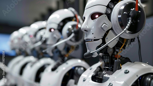 Robots making robocalls in call center spam AI bots making telemarketing calls photo