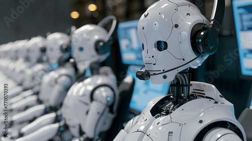 Robots making robocalls in call center spam AI bots making telemarketing calls photo