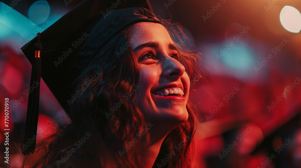A candid shot of a graduate's emotional reaction upon seeing their family in the audience - love and purity, beauty and lightness, happiness and joy A candid shot of a graduate's emotional reaction upon seeing their family in the audience - love and purity, beauty and lightness, happiness and joy