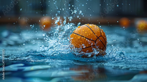 Dive into the splashing droplets of a water polo ball breaking the surface tension, caught in the midst of a fierce match.