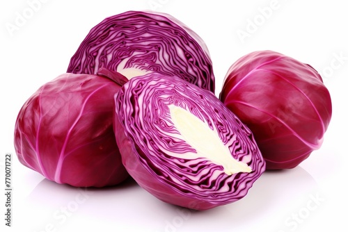Fresh red cabbage on white background. Healthy food concept for cooking and recipes.