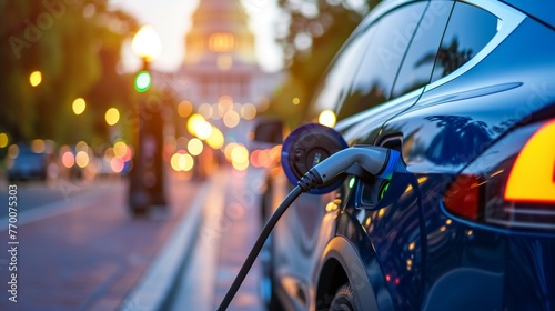 Electric vehicle charging in DC created with Generative AI Technology, ai, generative
