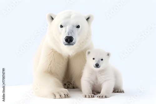 Polar Bear and Cub with White Background photo