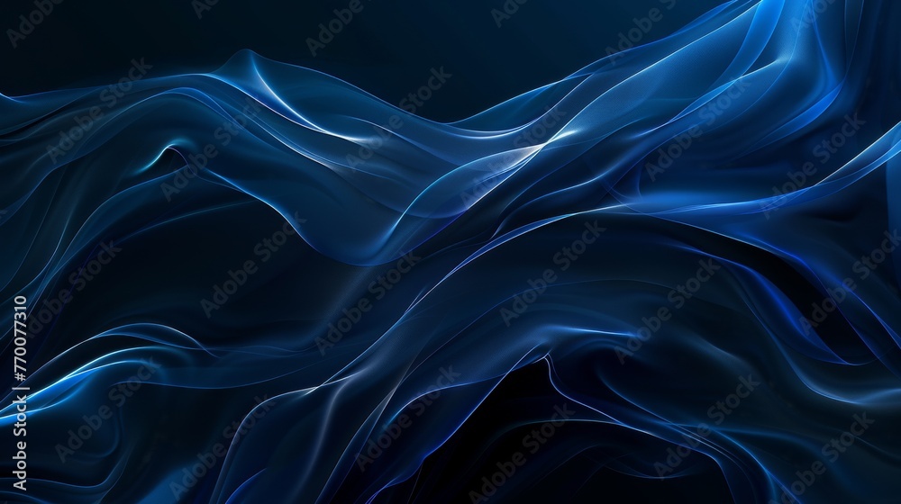 Obraz premium Abstract fluid forms resembling ocean waves in digital art. Wavy blue silk texture in a serene digital backdrop. Soft, flowing blue forms in a calming artistic render.