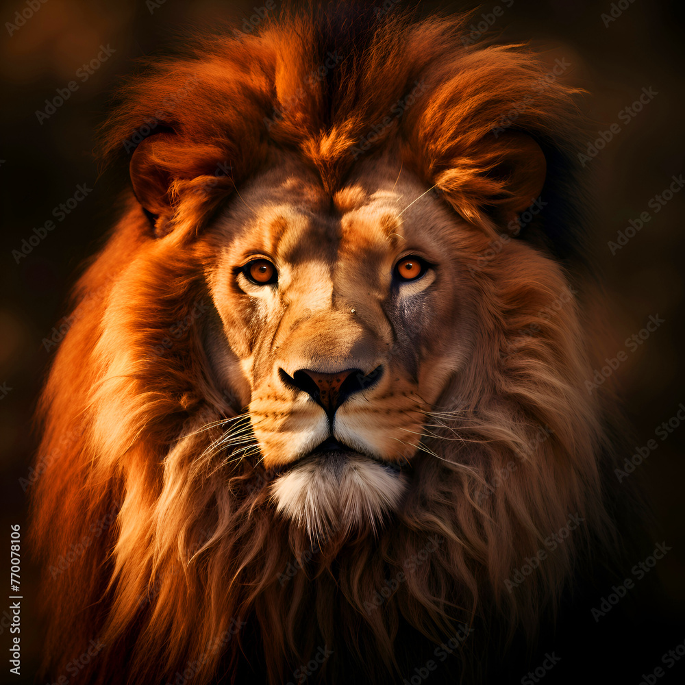 Fototapeta premium Portrait of a male lion in the jungle
