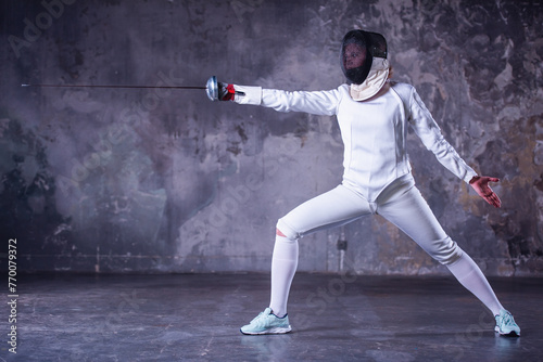 Woman is fencing