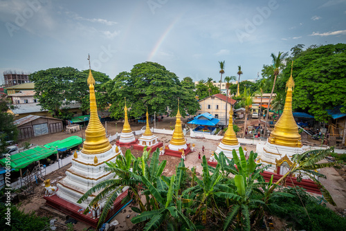 views of many stupas at monywa, myanmar photo