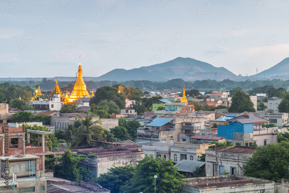 panoramic view of monywa city, myanmar