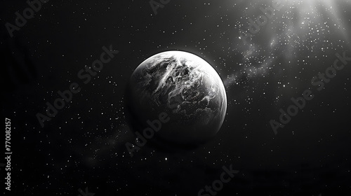 Black and white illustration of a planet