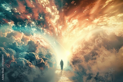 heavenly godrays shining to a person, beautiful abstract background, doorway to heaven