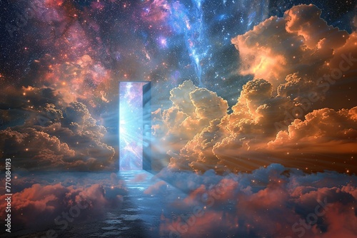 heavenly godrays shining to a person, beautiful abstract background, doorway to heaven photo