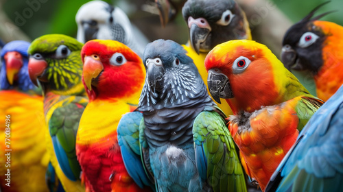 Colorful Parrots Gathered Together: A Display of Vivid Avian Beauty