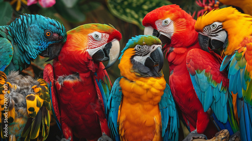Vivid Portrait of Parrots: A Mosaic of Colors and Textures © heroimage.io