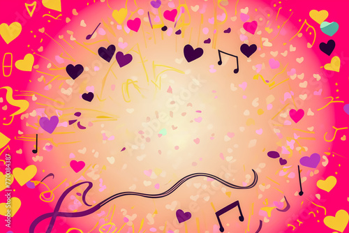 Pink Background with Dancing Hearts and Musical Notes