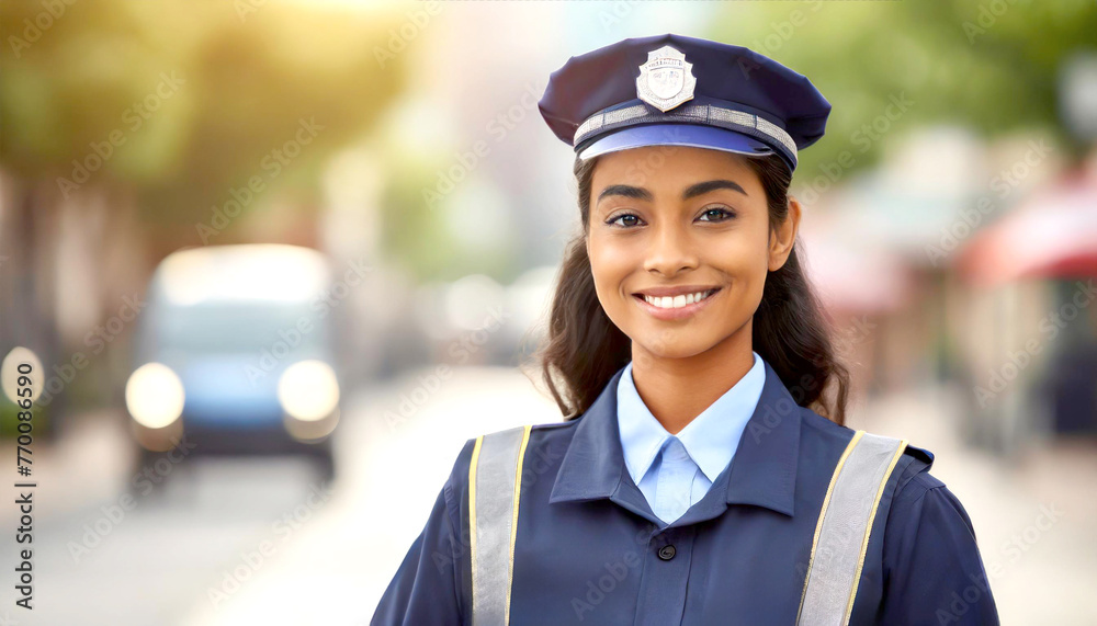 Polizistin bei der Arbeit in der Stadt Polizistin bei der Arbeit in der Stadt