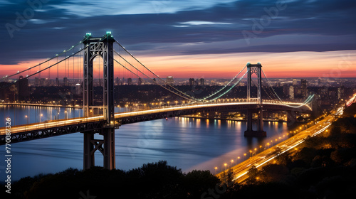 Twilight beauty: George Washington Bridge spanning over city's night lights