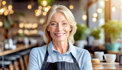 Fototapeta Naklejka Na Ścianę i Meble -  Kellnerin im Hintergrund ein Restaurant 