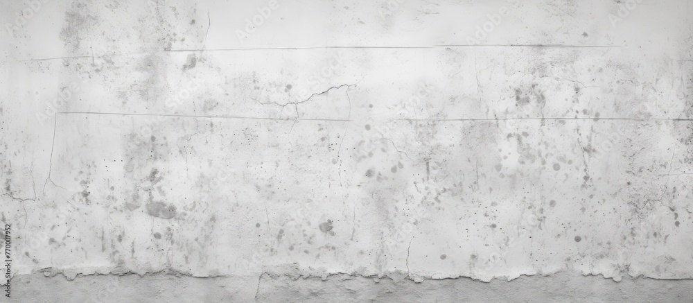 Fototapeta premium A close up monochrome photography of a winter scene featuring a white wall with a wooden rectangle pattern, concrete flooring, and a freezing wind wave