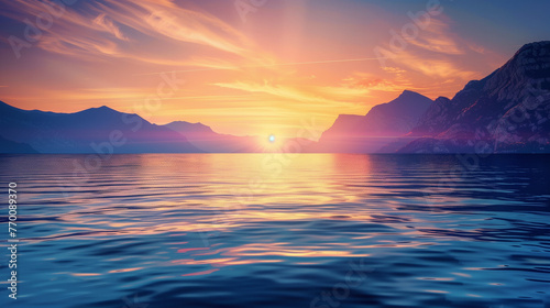Breathtaking Sunset Over Serene Mountain Lake - Scenic Nature Wallpaper