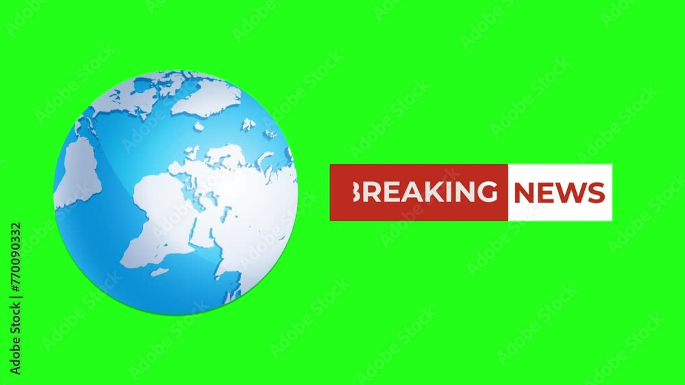 Breaking News - Lower third live breaking news brackground green screen and seamless looping ticker with blank text boxes.