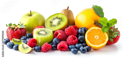 Colorful Fruits composition Fresh ripe Fruits isolated on a white background © Hanzala