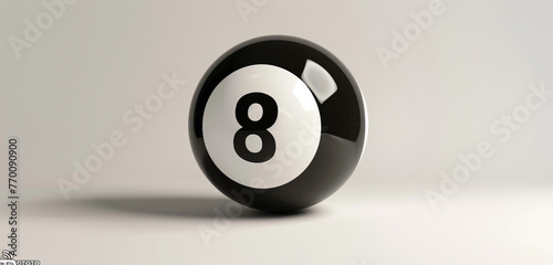 Create a 2d 8 ball minimalistic, black and white, white background, no shadows, no shades, simple