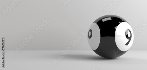 Create a 2d 8 ball minimalistic, black and white, white background, no shadows, no shades, simple