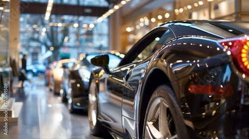 Luxury Vehicles on Display in a Modern Car Dealership Showroom with Elegant Lighting